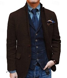 economico -blazer da uomo retrò vintage in tweed blazer a spina di pesce cappotto sportivo regolare taglie forti monopetto due bottoni nero champagne bordeaux blu