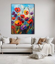 preiswerte -3D-Blumen-Ölgemälde handgemalte rote Mohnblumen Ölgemälde blühende Blumen strukturierte Leinwand Kunst Wohnzimmer Home Wanddekor leidenschaftliche Malerei romantisches Geschenk