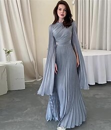 Недорогие -A-образные платья куинсеньеры Элегантное платье формального свадебного платья длины до пола с длинными рукавами высоким воротником из полиэстера с плесировкой