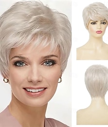 abordables -Perruques courtes blondes pour femmes, coupe pixie avec frange, perruque synthétique naturelle de grand-mère pour une utilisation quotidienne en soirée