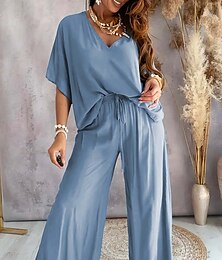 economico -Per donna Abbigliamento da Casa 2 Pezzi Casual Comfort Colore Puro Pullover Casa Quotidiano Mezza Manica Scollo a V Nero Verde militare Blu marino Grigio scuro Azzurro Estate Primavera Vestibilit