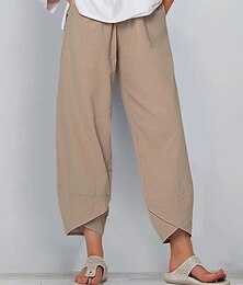 economico -Pantaloni in Cotone Lino per Donna Pantaloni Baggy Chinos Simile Lino Moda Base Lunghezza Completa Vita Media Tasche Semplici Coulisse Comfort All'aperto Micro-elastico Vacanza Strada Quotidiano
