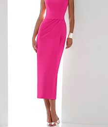 abordables -Robe de cocktail rose élégante, robe formelle pour invité de mariage, longueur cheville, sans manches, col licou, en nylon avec fente, 2025