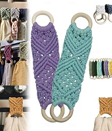 levne -Boho háčkovaný držák na ručníky dárek k Dni matek makramé držák kuchyňských utěrek háčkovaný kruh na utěrky visící utěrky s háčkovaným kruhem ručně vyrobený dekorativní makramé držák na utěrky