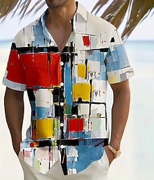 economico -Per uomo Geometrico Blocco di colori Griglia / Plaid Camicia Camicia casual Camicia con Bottoni Manica Corta Moda Casual Vacanza Ferie Abbigliamento casual alla moda Estate Collo ripiegato Stampa 3D