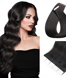abordables -Extensions de cheveux humains sans couture 1# noir à bande adhésive pour cheveux raides 18 pouces 60 g 20 pièces