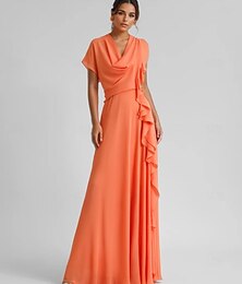 abordables -Robe de cocktail jaune élégante en crêpe extensible à volants froncés, longueur au sol, manches 3/4, col en V, pour invité de mariage, 2025