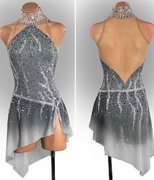 ieftine -Rochie de Patinaj Artistic Pentru femei Fete Πατινάζ στο πάγο Rochii Gri Peteci Tiv Asimetric Plasă Spandex Înaltă Elasticitate Antrenament Competiție Ținută Patinaj Clasic Cristale / Strasuri Făr