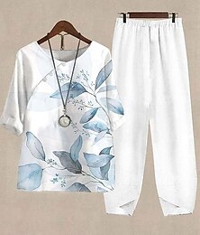 abordables -Ensemble de 2 pièces femme chemise pantalon manches courtes col rond impression graphique florale ombre décontractée quotidienne vacances bleu marine bleu clair été coupe régulier