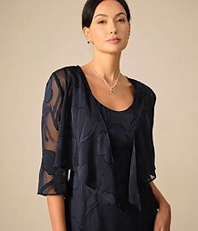 economico -Per donna Bolero Tinta unica Elegante Casual Manica 3/4 Asimmetrico Top corti Ospite di nozze Matrimonio in Spiaggia Blu marino Estate Primavera Autunno