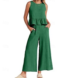 abordables -Femmes Actif Mode Chemisier Ensembles de Pantalons Sans manches Col ras du cou Couleur Unie Fête Décontracté Quotidien Noir Rouge Bleu Marine Été Coupe régulière