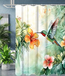 economico -Tenda da doccia con ganci 180cm*180cm (70"*70") in poliestere lavabile impermeabile modello semplice fiori uccello tropicale foglie