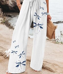 abordables -Femmes Jambe large Pantalons Amples Shorts de plage Vacances ancien Mode Longueur complète Taille haute Graphique Fleur / Floral Cordon de serrage Impression Doux Respirant Micro-Élastique Vacances