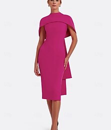 economico -Abiti da cocktail colonna in crepe rosa blu abito per ospiti di matrimonio elegante formale lunghezza caviglia maniche corte abiti da derby elastici abito per il giorno della corsa