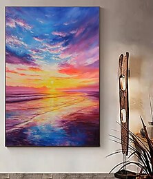 お買い得  -手作りの油絵キャンバス壁アート装飾カラフルな日の出海の風景ホームデコレーション用ストレッチフレーム吊り下げ絵画/ロールフレームレス未ストレッチ絵画