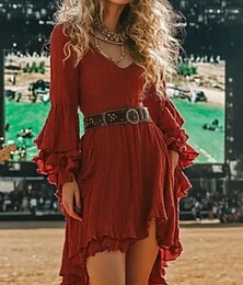 preiswerte -Damen Minikleid Boho-Kleid Westernkleid Mode Klassisch Modern Outdoor Ferien Ausgehen Normale Passform Einfach Langarm V Ausschnitt Rote Sommer