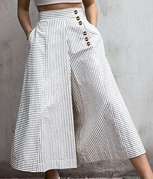 economico -Per donna Culotte Gamba Larga Pantaloni Eleganti Pantaloni Moda Streetwear Lunghezza intera Naturale A righe Tasca Elastico in vita Comodo All'aperto Confortevole Streetwear Uscire Nero Bianco Blu