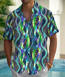economico -Per uomo Geometrico Onde Colore abbagliante Camicia Camicia casual Camicia con Bottoni Manica Corta Moda Casual All'aperto Vacanza Abbigliamento Quotidiano Estate Primavera Collo ripiegato Stampa 3D