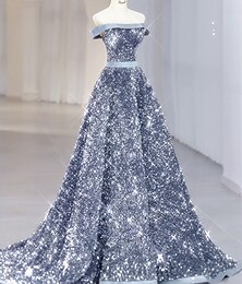 abordables -Robe de bal Ligne A Robes de Quinceanera Élégant Robe Performance Mariage Traîne Balayage Sans manches Épaules Dénudées Polyester Dos nu avec Plis Paillettes 2025