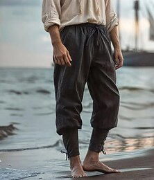abordables -Hombre Pantalones de lino Pantalones Pantalones de verano Pantalones de playa Bolsillo Cintura elástica Cordón de la pierna Plano Comodidad Transpirable Longitud total Exterior Diario Festivos