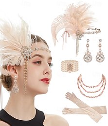 levne -Velký Gatsby Bubenová čelenka Velký Gatsby Peří Retro Třpytivý lesk Maškarní kostým Dámské Karneval Valentýna Plesová maškaráda Párty večerní šaty Plesová maškaráda Festival Dospělé 1 x náramek