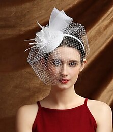 voordelige -Helm Tule Veren Bruiloft Avond Feest Elegant Bruiloft Met Veer Helm Hoofddeksels