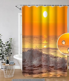 Недорогие -Занавеска для душа с крючками 180см*180см (70"*70") полиэстер стирается водонепроницаемый узор с восходом и закатом моря пальмы на побережье