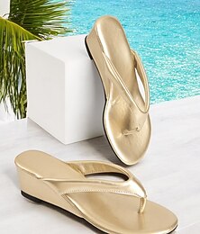 economico -sandali infradito con zeppa dorata da donna – sandali da spiaggia metallizzati lucidi per le vacanze estive, i viaggi e l'abbigliamento casual