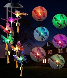billige -1 stk utendørs solenergi lilla gul sommerfugl vindklokke lys med klokke og dusk gårdsplass hage veranda balkong landskap lys dekorativt lys