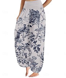 economico -Per donna Pantaloni ispirati al lino Gamba larga Pantaloni Stile Etnico Casual Boho Lunghezza intera Vita Alta Floreale Tasca Elastico in vita Stampa Traspirabilità Morbido Micro-elastico All'aperto