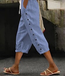 abordables -Femmes Pantalon capri Slacks Streetwear Occasionnel Longueur mollet Naturel Rayé Avec Poches Conception à cordon élastique Confortable Fête Sortir Week-end Magenta Gris Blanche Bleu Été Coupe