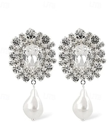 abordables -Femmes Boucles d'oreilles Clips Géométrique Fleur Précieux Élégant Perle d'imitation Diamant Imitation Des boucles d'oreilles Bijoux Argent Pour Mariage Soirée Quotidien 1 Paire
