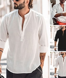 economico -Per uomo Camicia Camicia di lino Camicia con colletto alla coreana Camicia popover Camicia Estiva Abbigliamento da spiaggia Semplice Vacanza Streetwear Nero Bianco Verde chiaro Azzurro Manica Lunga