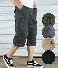 preiswerte -Herren Cargo-Shorts Shorts Sommershorts Kordelzug Elastischer Bund Mehrere Taschen Einfach Komfort tragbar Wadenlang Outdoor Sport Täglich Mode Lässig Schwarz Khaki