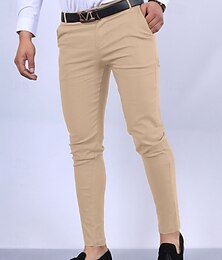 cheap -Men's Dress Pants Chinos Chino Pants Pocket Plain Comfort Business Daily Classic Style Black White Micro-elastic