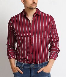billiga -Herr Skjorta Sommarskjorta Casual skjorta Strandskjorta Knapp upp skjorta Svart Rubinrött Brun Mörkblå Svart+vit Långärmad Rand Kavajslag Semester Hawaiisk Ficka Kläder Polyester Mode Ledigt Bekväm
