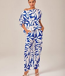 economico -Per donna non corrispondenti Floreale A cappuccio Casual Quotidiano Casual Quotidiano Culotte Gamba Larga Manica Corta Corte Blu S M L Primavera & Estate