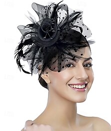 economico -Cappello da donna con fascinator, stile anni '20 e '50, per feste di nozze, cocktail, fiori, rete, piume, fermaglio per capelli per carnevale