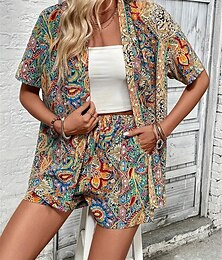 economico -Completi da donna eleganti in 2 pezzi moda streetwear con pantaloni corti maniche corte scollo a V stampa floreale per lavoro all'aperto casual nero blu royal blu estate vestibilità regolare
