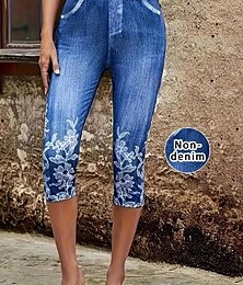 levne -Legíny dámské Capri vysoká elasticita dovolená vintage módní délka po lýtka střední pas květinový grafický potisk prodyšné měkké volnočasové každodenní modrá barva ptačího vejce léto jaro pravidelný