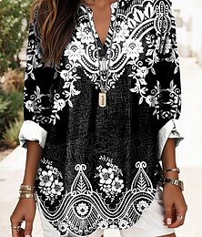 levne -Dámská Boho blůza grafická geometrie elegantní každodenní dlouhý rukáv V výstřih běžné topy denní potisk černá žlutá červená modrá zlatá léto jaro