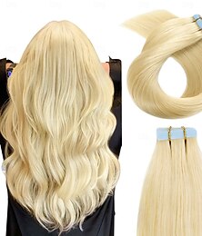 abordables -Extensions de cheveux humains Remy blonds 613# à bandes adhésives, cheveux lisses et sans couture, 45 cm, 50 g, 20 pièces