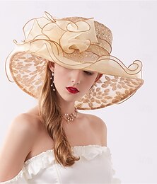 economico -Cappelli Cappello Estivo in Organza Festa Te Holiday Corsa di Cavalli Cocktail Elegante Vintage Carino con Copricapo Floreale