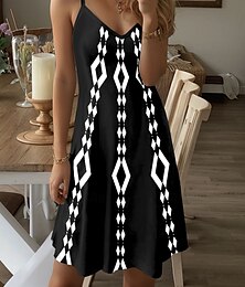 abordables -Femmes Mini Robe Robe d'Été Robe trapèze Robe Nuisette Robe à épaules dénudées Vacances Occasionnel Boho Sortir Plage Coupe Standard Graphique Géométrique Sans manches Col en V Noir Été