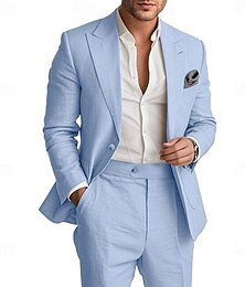 abordables -De los hombres Boda Trajes de Lino Solapa de Muesca Rosa Azul cielo Moda Casual Color sólido Estándar Juego de 2 piezas Recto 1 botón
