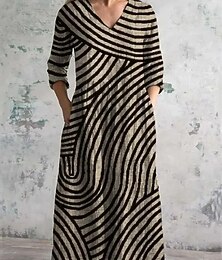 preiswerte -Damen Midikleid Sommerkleid Faltenkleid Urlaub Lässig Boho Ausgehen Strand Sommerkleid Blumen Grafik Dreiviertelarm V Ausschnitt Dunkelbraun Blau Grün Sommer Frühling