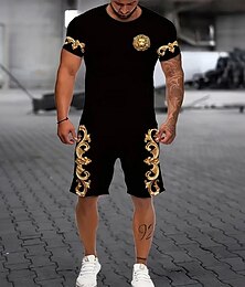 economico -Per uomo Grafico 2 pezzi Set di magliette Manica Corta Pantaloni corti Girocollo Antico Casuale Quotidiano Stampa 3D Estate Nero