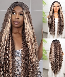 halpa -Synteettinen pitsiperuukki Syvä kihara Tyyli 32 inch Varjo Keskiosa 13x4x1 T-osa Pitsi edessä Peruukki Naisten Peruukki Vaaleanruskea / kastanjanruskea