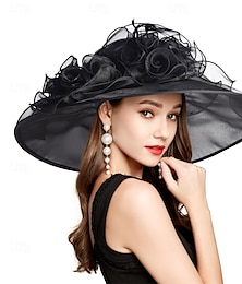 economico -Cappello da derby del Kentucky 2025 per donna, velo in organza, copricapo con piume, per tea party, chiesa, protezione UV, cappello da sole