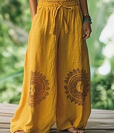 abordables -Pantalons Boho pour femmes Pantalons larges Chinos Vacances Vintage Style ethnique Longueur entière Taille haute Imprimé graphique Poche Ceinture élastique Confortable Doux Confortable
